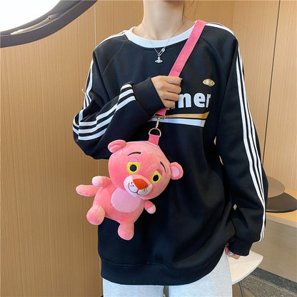 Cartoon Doll Plush Female Pink Leopard Shoulder Bags