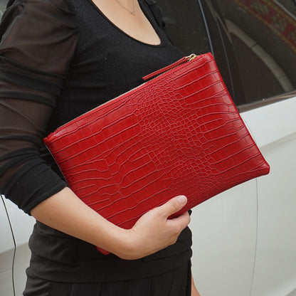 Crocodile Pattern Leather Hand Holding Envelope Handbags