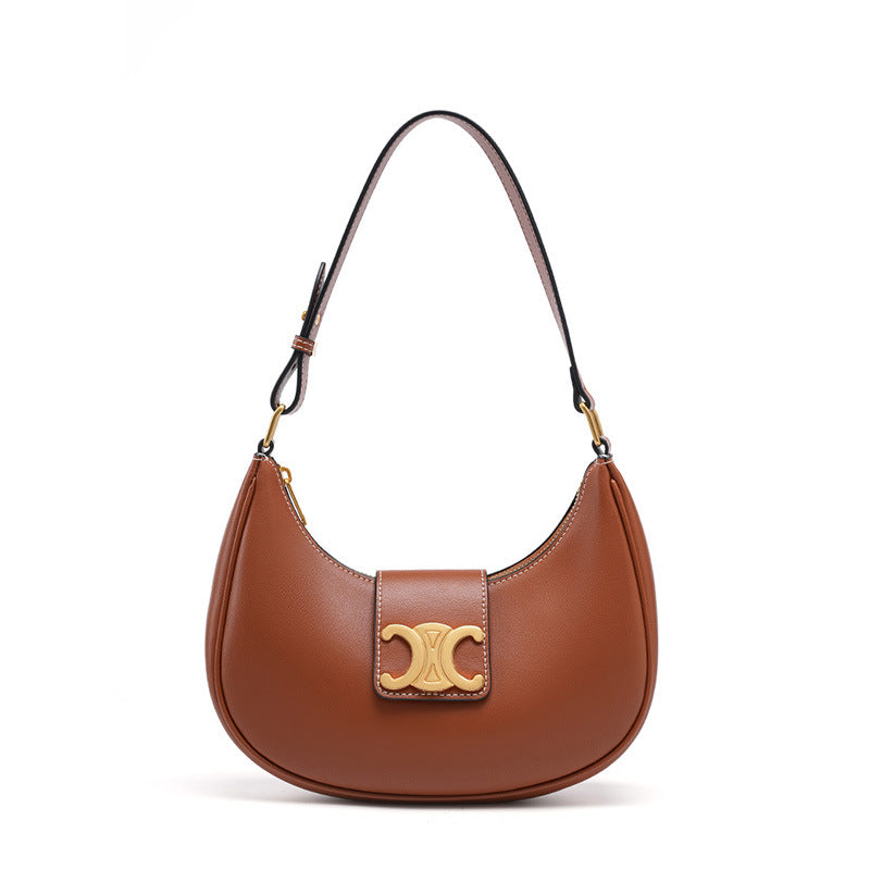 Women's Classic Saddle Underarm Genuine Leather Arc Shoulder Bags