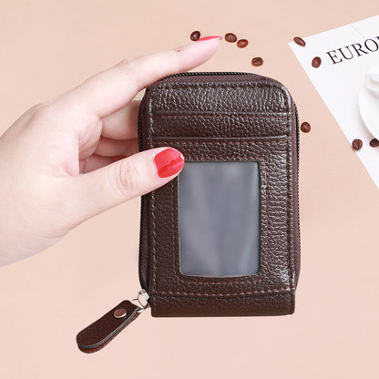 Women's Korean Style Short Oily Leather Expanding Card Holder