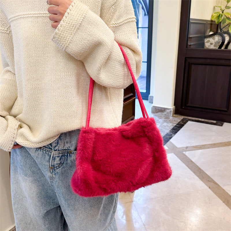 Women's Mink Plush Large Capacity Furry Underarm Crossbody Bags