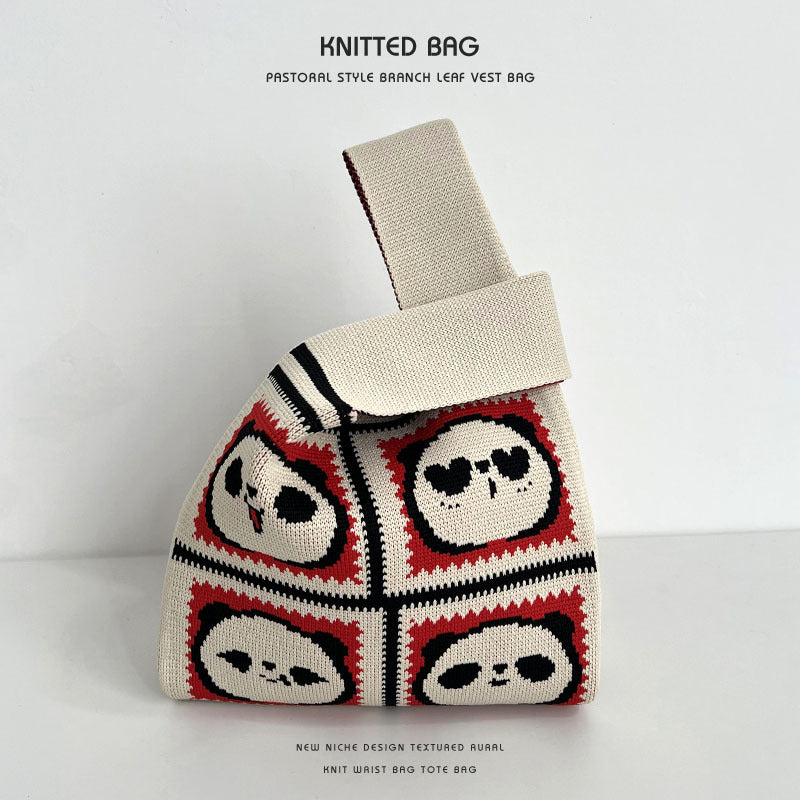 Women's Woven Panda Easy Matching Cute Knitted Handbags