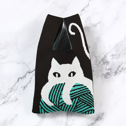 Sac à main tendance en tricot avec motif de chat mignon pour femme