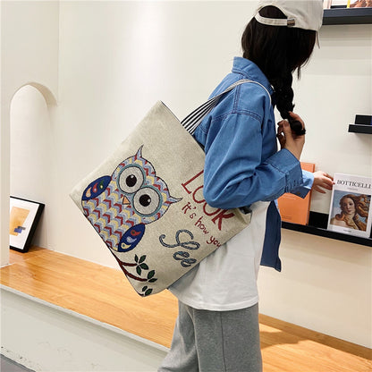 Women's Style Retro Portable Canvas Large Embroidery Shopping Shoulder Bags