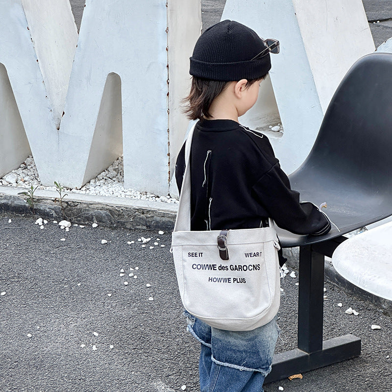 Sacs à bandoulière pour enfants en toile avec lettres imprimées style tempérament pour garçons