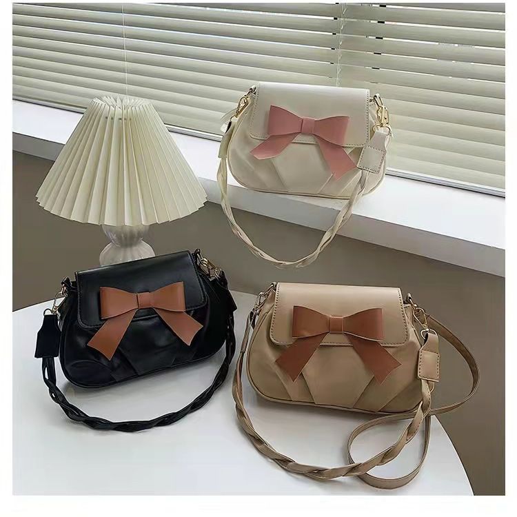 Women's Contrast Color Bow Pleated Fresh Western Shoulder Bags