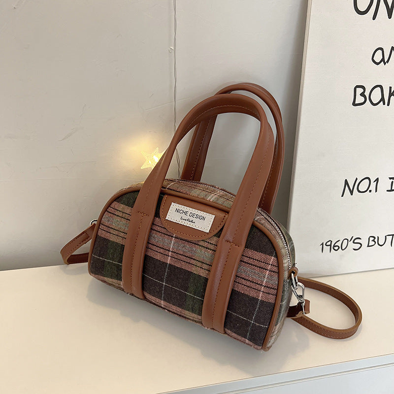 Women's Korean Style Artistic Check Pattern Autumn Handbags