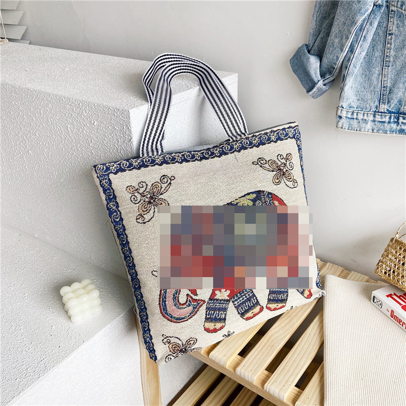 Women's Style Retro Portable Canvas Large Embroidery Shopping Shoulder Bags