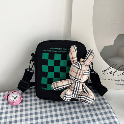 Women's Fashion Nylon Cute Rabbit Female Plaid Shoulder Bags