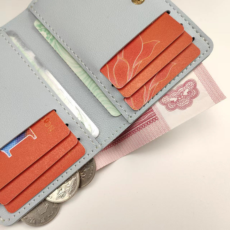 Women's Glossy Small Short With Buttons Two Fold Simple Driving Ladies Wallets