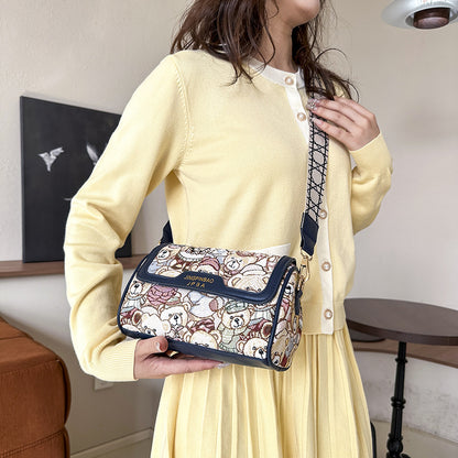 Women's Bear Embroidery Small Square Mobile Elegant Crossbody Bags