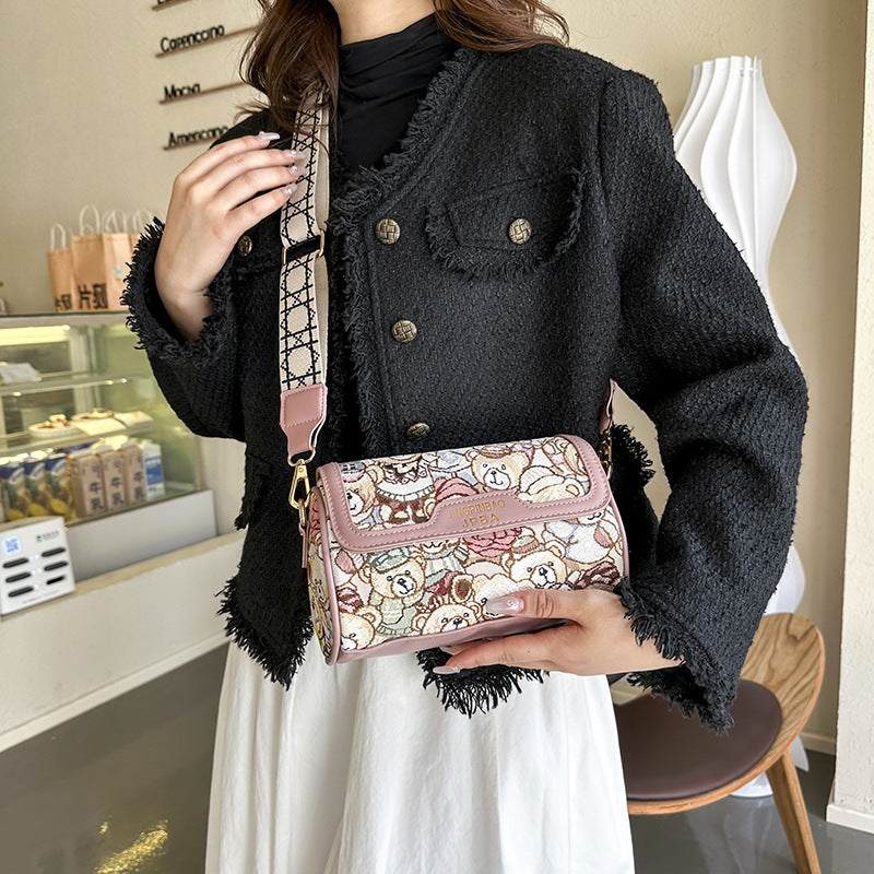 Women's Bear Embroidery Small Square Mobile Elegant Crossbody Bags