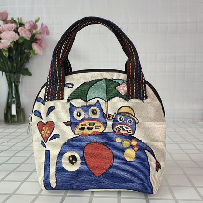 Canvas Embroidered Shell Shape Small Mobile Change Grocery Handbags