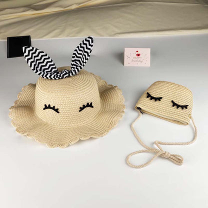 Ensemble de chapeaux tissés tendance pour enfants, mini sacs à bandoulière à fleurs pour enfants