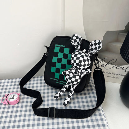 Women's Fashion Nylon Cute Rabbit Female Plaid Shoulder Bags