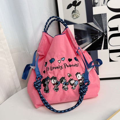 Cat Embroidered Shopping Large Capacity Nylon Handbags