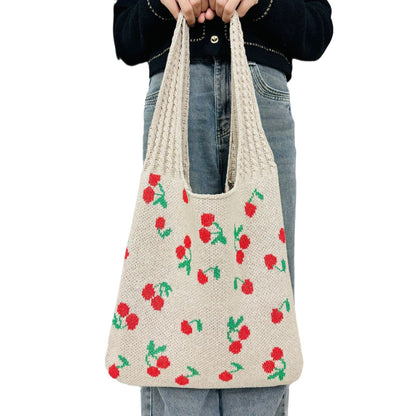 Knitted Bowknot Woven Large Capacity Totes Shoulder Bags