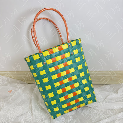 Gift Portable Bucket Vegetable Basket Straw Tote Handbags