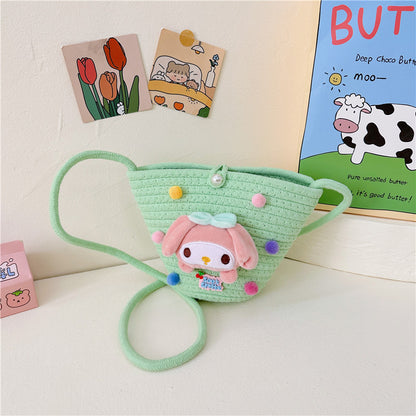 Children's Cute Cartoon Small Straw Mini Beach Children's Shoulder Bags