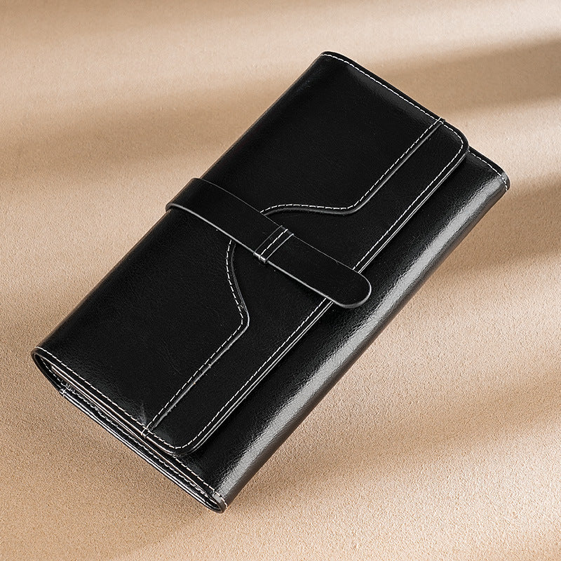 Women's High Quality Leather Long Brushing Oil Ladies Wallets