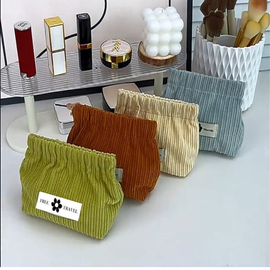 Automatic Closed Shrapnel Portable Corduroy Storage Cosmetic Bags