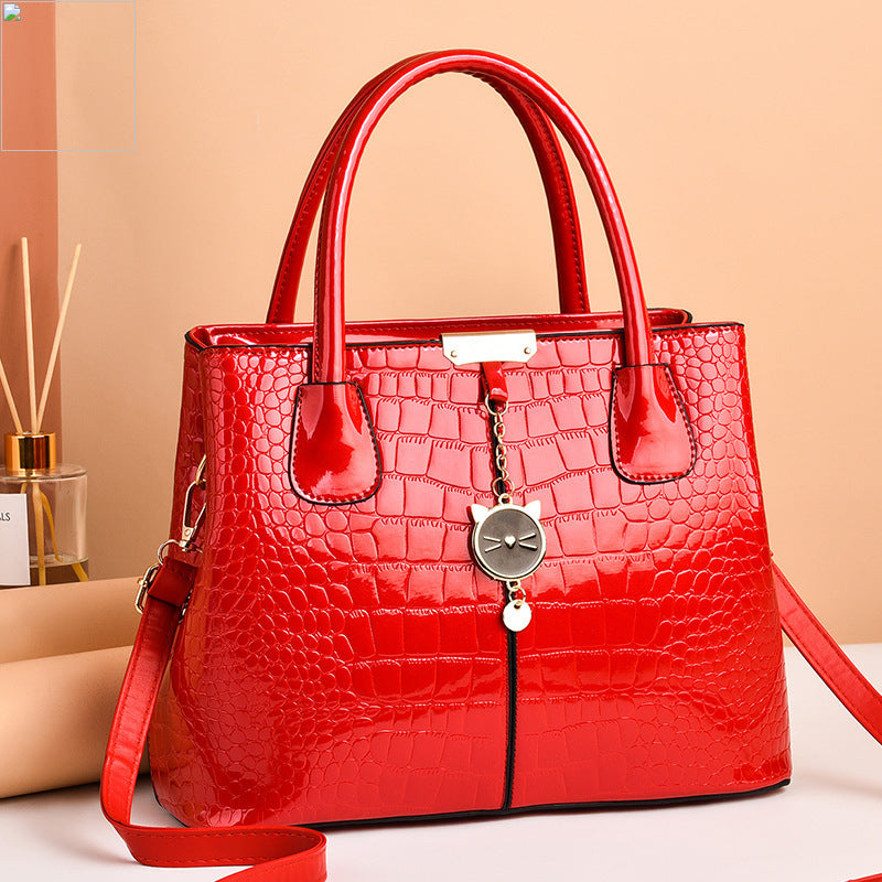 Women's Shining Leather Tote Fashion Stone Pattern Simple Handbags