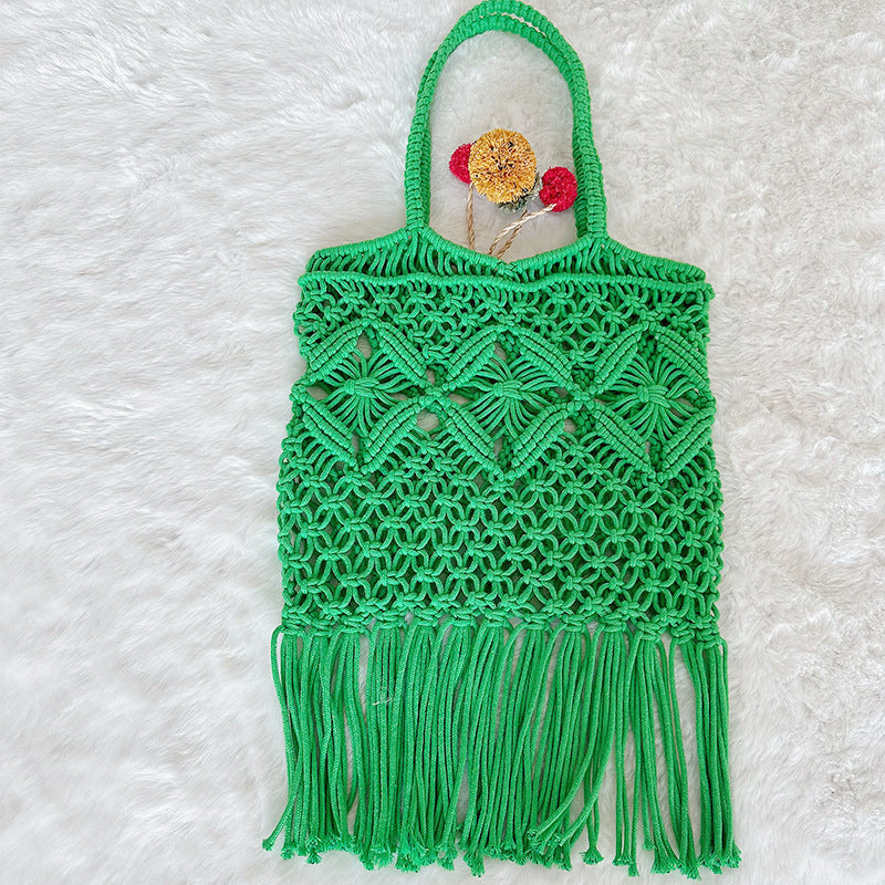 Handmade Woven Pouch Tassel Straw Hollow Handbags