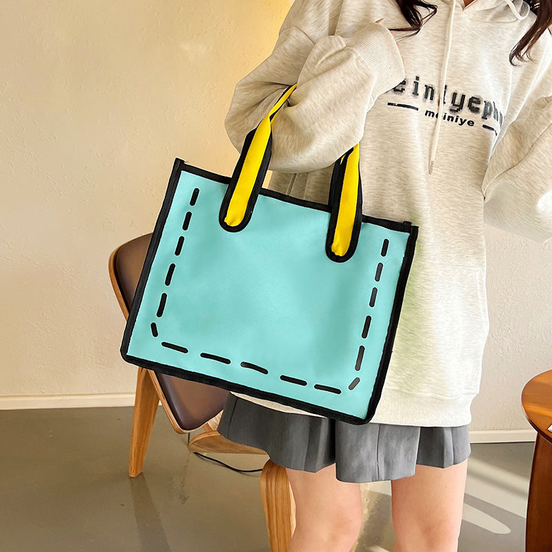 Women's Large Capacity Canvas Two-dimensional Cartoon Tote Handbags