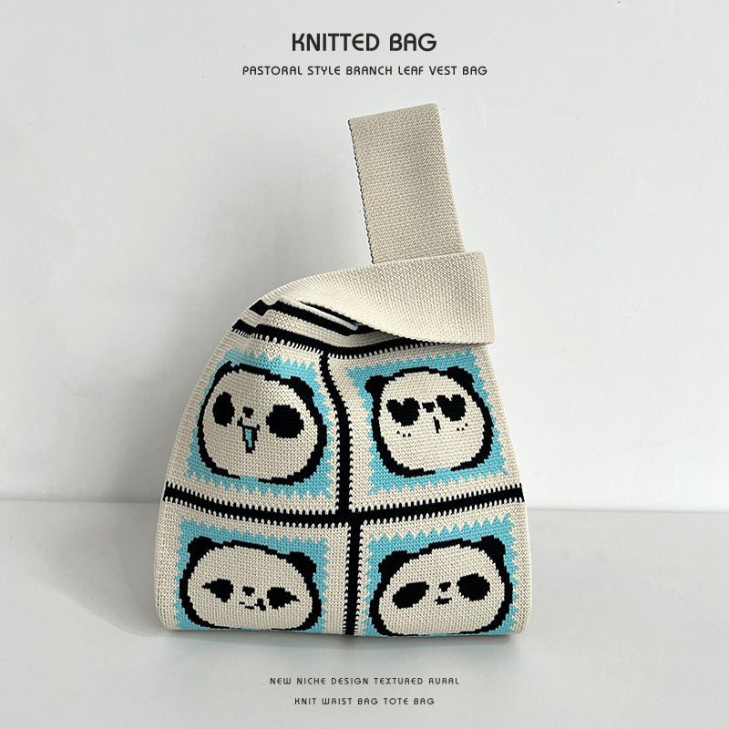 Women's Woven Panda Easy Matching Cute Knitted Handbags