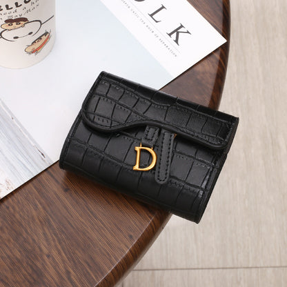 Women's Short Korean Crocodile Embossed Tri Fold Ladies Wallets