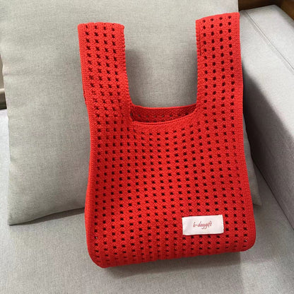 Women's Hollow Knitted Niche Personality Tote Open Bags