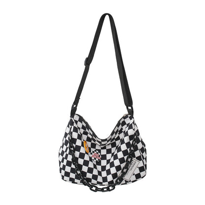 Women's Retro Chessboard Plaid Personalized Male Black Crossbody Bags