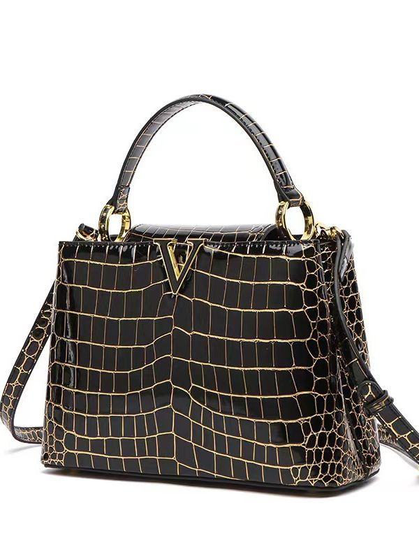 Women's Trendy Crocodile Pattern Mummy Luxury Cowhide Handbags