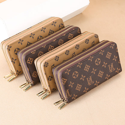 Women's Long Fashion Double Layer Zipper Large Ladies Wallets