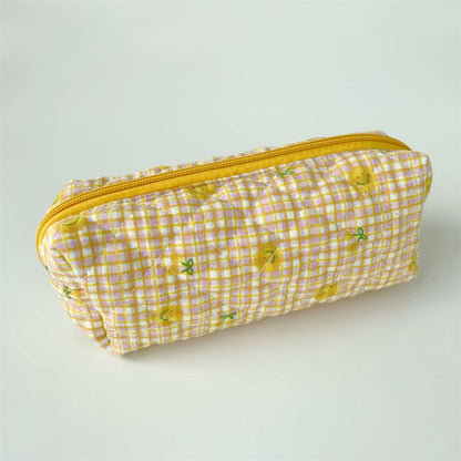 Brush Cotton Embroidery Quilted Large Capacity Pencil Bags