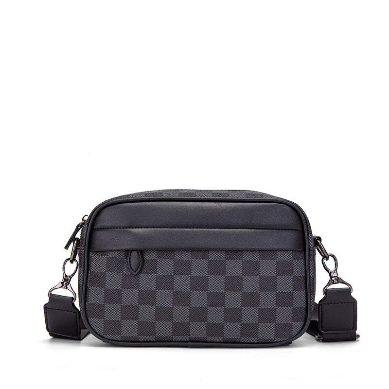 Men's Fashion Trendy Black Plaid Small Square Men's Messenger Bags