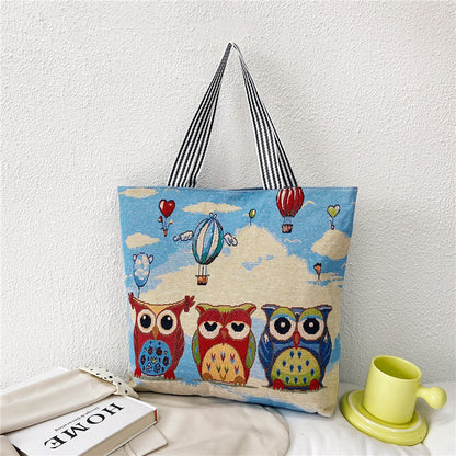 Women's Style Retro Portable Canvas Large Embroidery Shopping Shoulder Bags