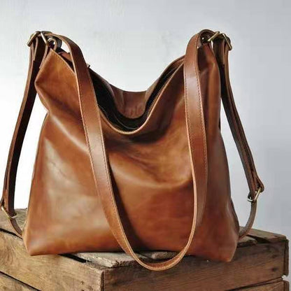 Women's Vintage Oil Waxed Leather Large Capacity Soft Backpacks