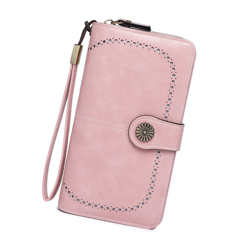 Women's Fashion Oil Wax Leather Hand Long Ladies Wallets