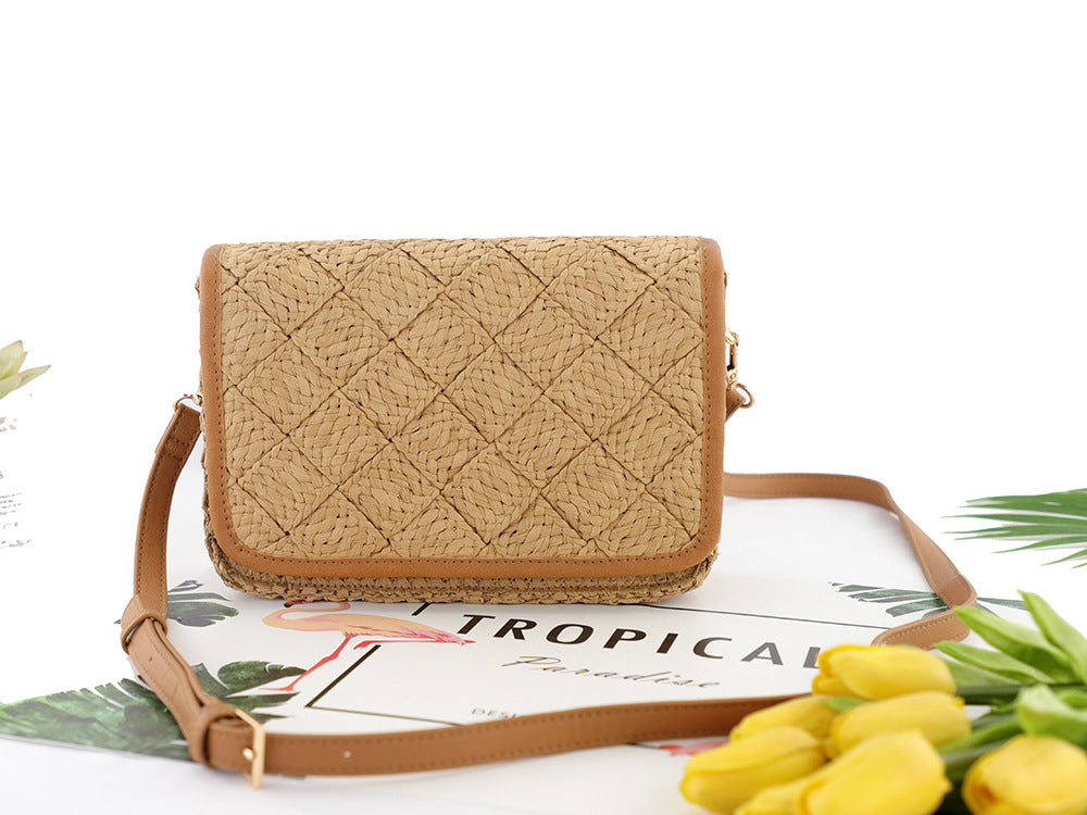 Women's Paper String Straw Fashion Rhombus Beach Bags