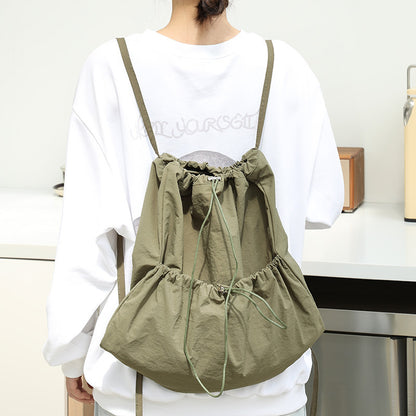 Canvas Fashion Drawstring Pleated Nylon Large Backpacks