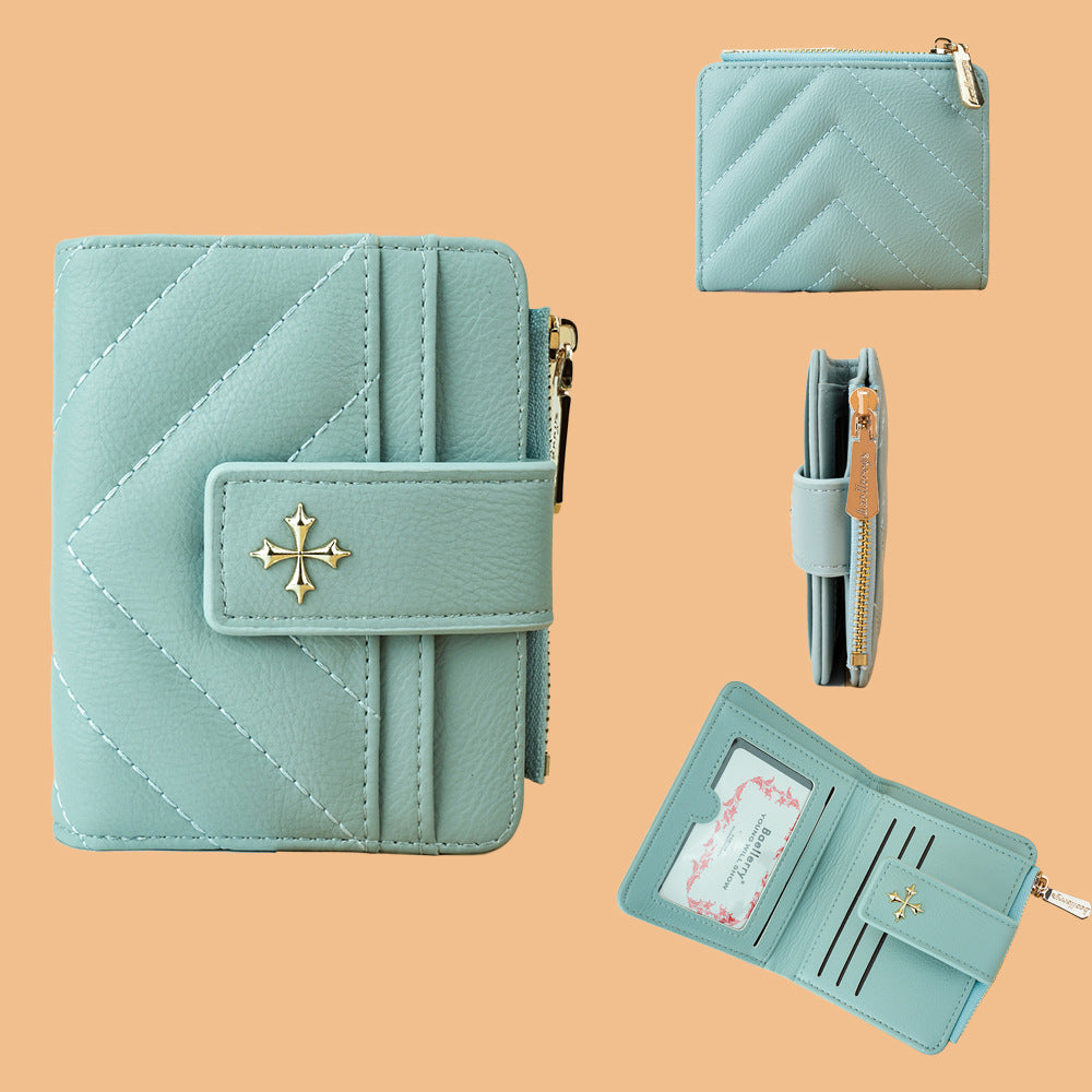 Women's Short Cruciate Flower Simple Hasp Zipper Ladies Wallets