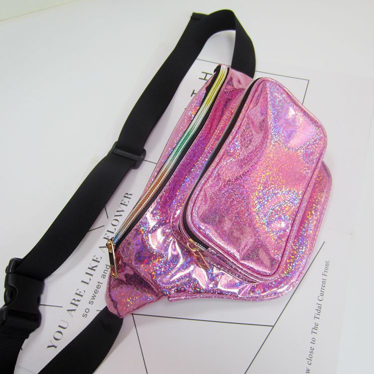 Women's Laser Street Trendy Unique Colorful Slanted Waist Packs