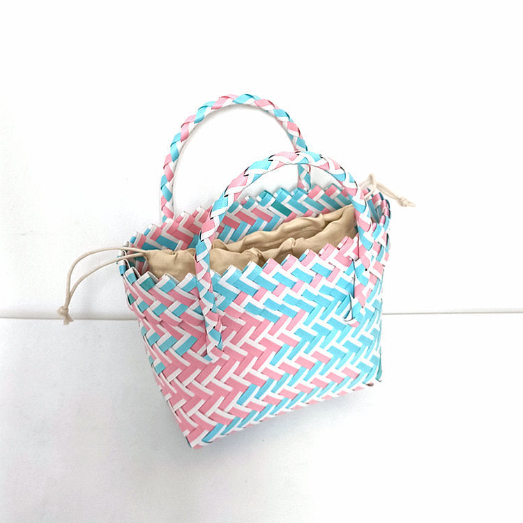 Women's Woven Color Matching Plastic Hand Gift Handbags