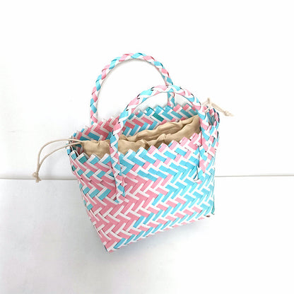 Women's Woven Color Matching Plastic Hand Gift Handbags