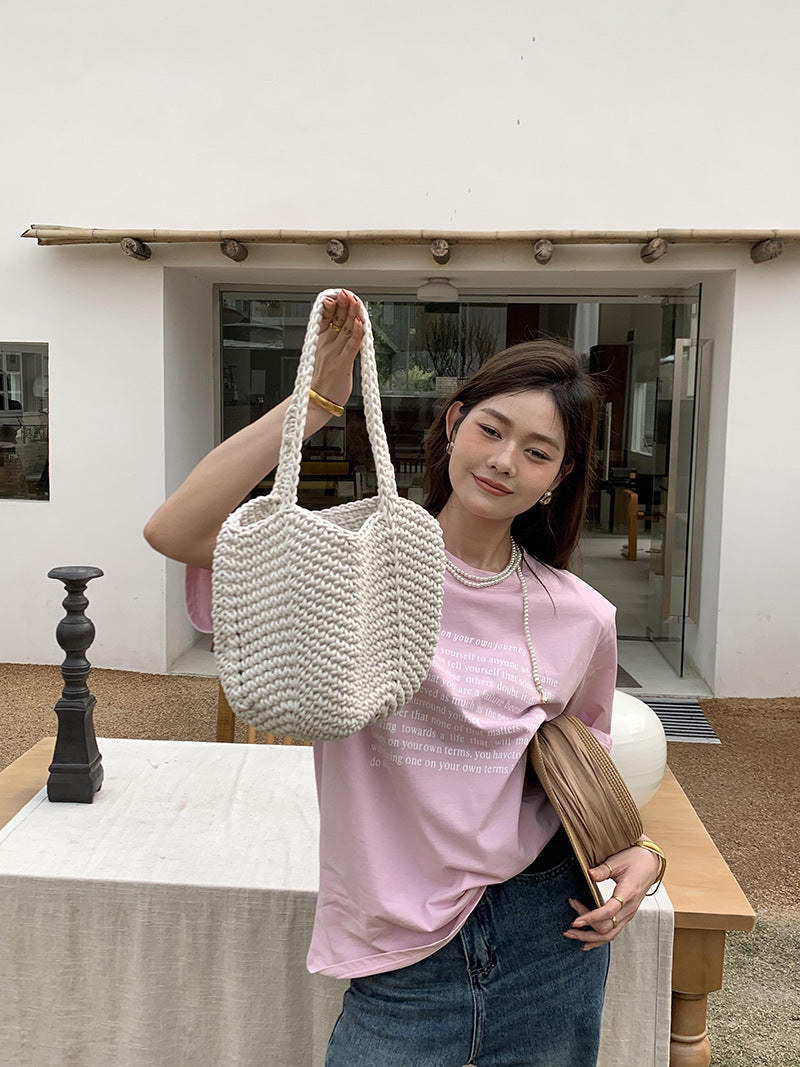 Grands sacs à bandoulière creux tissés à la main de style coréen pour femmes