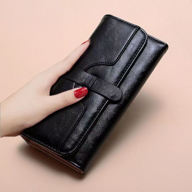 Women's Fashion Oil Wax Leather Three Fold Ladies Wallets