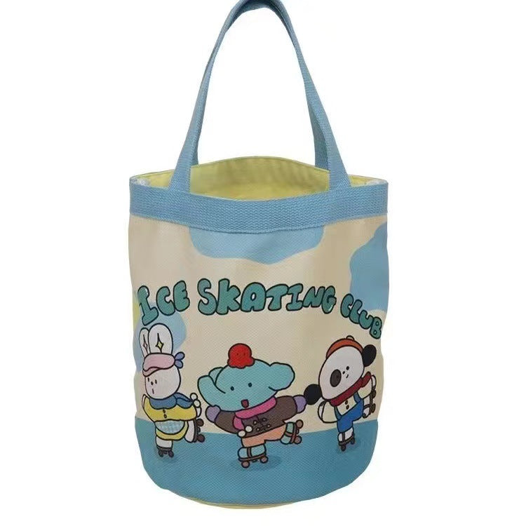 Children's Fun Illustration Portable Round Barrel Mummy Storage Lunch Handbags