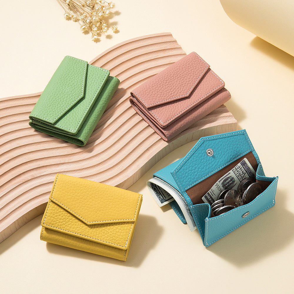 Women's High-grade Leather Short Trifold Mini Slot Ladies Wallets