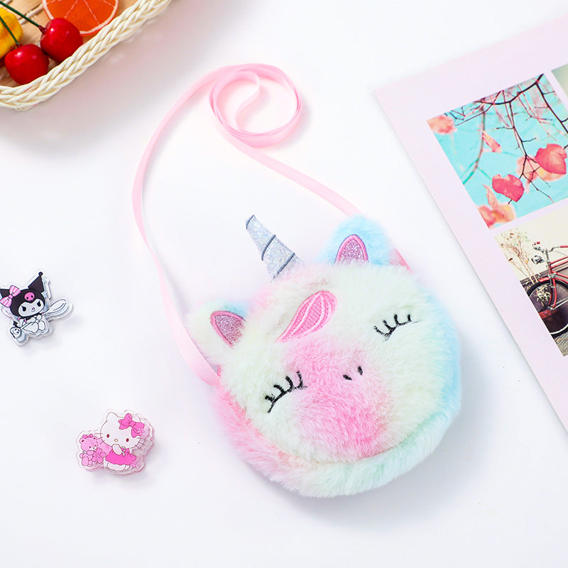 Cartoon Plush Unicorn Round Cute Winter Children's Shoulder Bags